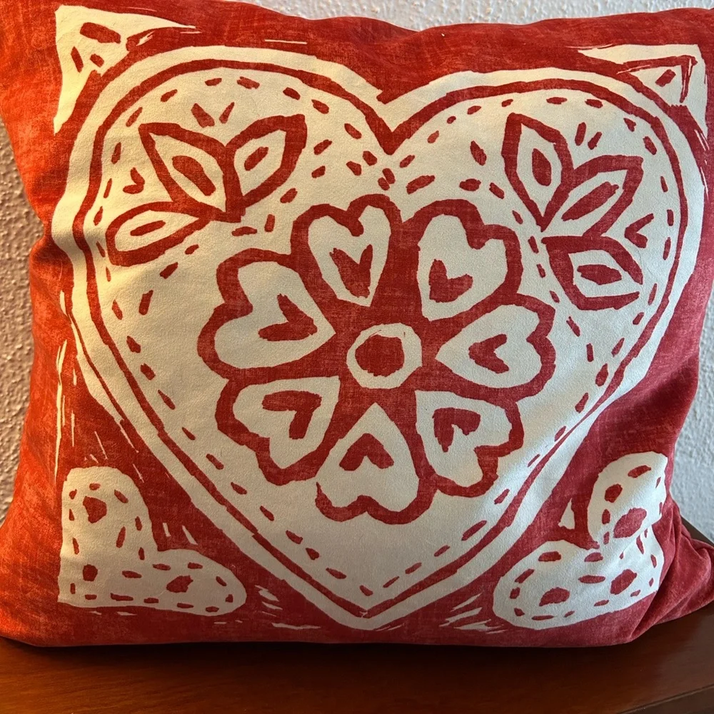 Rust Orange and white heart abstract DownThrow Pillow‎